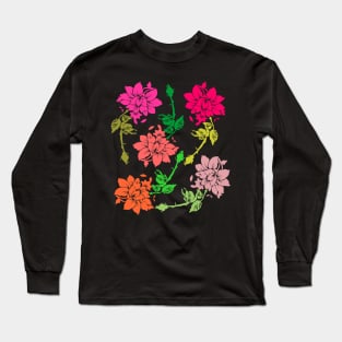 Rose Floral Line Art Pattern Long Sleeve T-Shirt